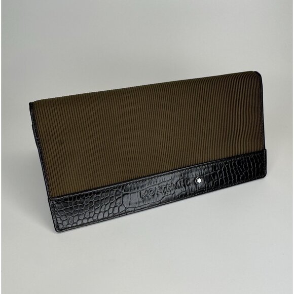 Montblanc Bifold Wallet Green Black Croc Embossed Leather & Fabric - Picture 2 of 11